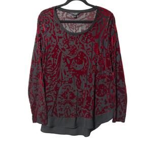 Simply Vera Vera Wang Velvet Burnout Long Sleeve Tunic Top Burgundy Black Size L
